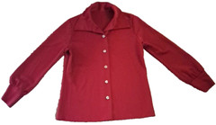 Vintage Womens Button Down Top Burgundy 1970s Polyester Knit Disco Long Sleeve L