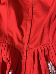 1950s Vintage Red Cotton White Painted Flower Fit Top Full Skirt Dress XS Jr