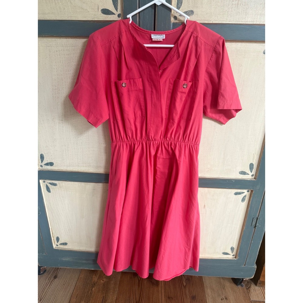 Vintage Impromptu Pink Short Sleeve Dress Elastic Waist 14P USA Cottagecore
