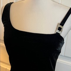 Vintage Y2K 90s Jessica McClintock Black Velvet Dress Gown Rhinestone 7/8 Small