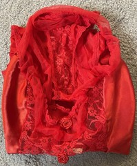 Vtg 80s Midnight Hour Teddy Bodysuit 1X Red Lace Satin Ruffles Sexy USA Made