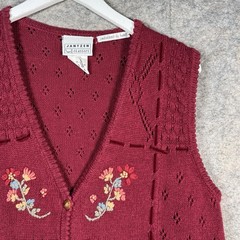 Vintage 90s Womens Jantzen Embroidered Knit Floral Cardigan Sweater Vest Size M