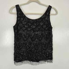 VTG 60s Heavy Beaded Sequin Scoop Neck Glam Rock Women’s Small Lambs Wool Silk