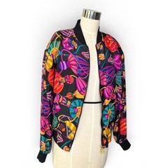 Vintage Petite Sophisticate Silk Jewel Tone 80’s Bomber Jacket Statement Print S