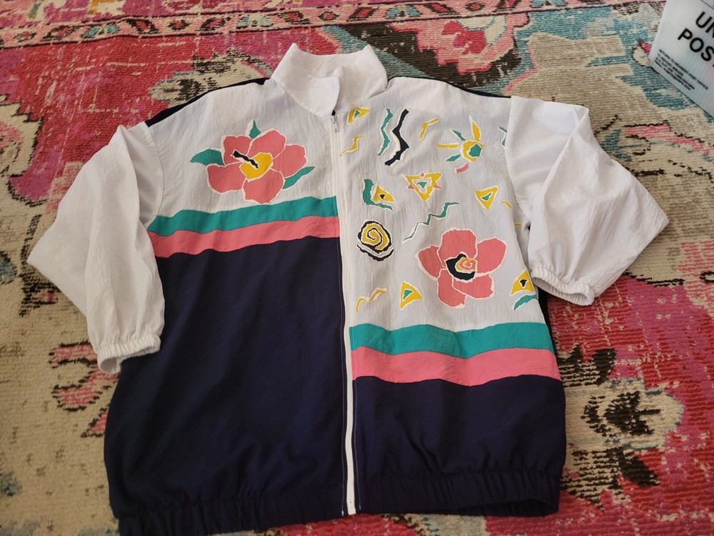 VTG Retro Teddi Sport windbreaker floral womens 2x Plus lightweight poly jacket