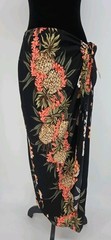 Vintage 70s Hilo Hattie Sarong XL Full Length Black Pineapple Wrap NWT