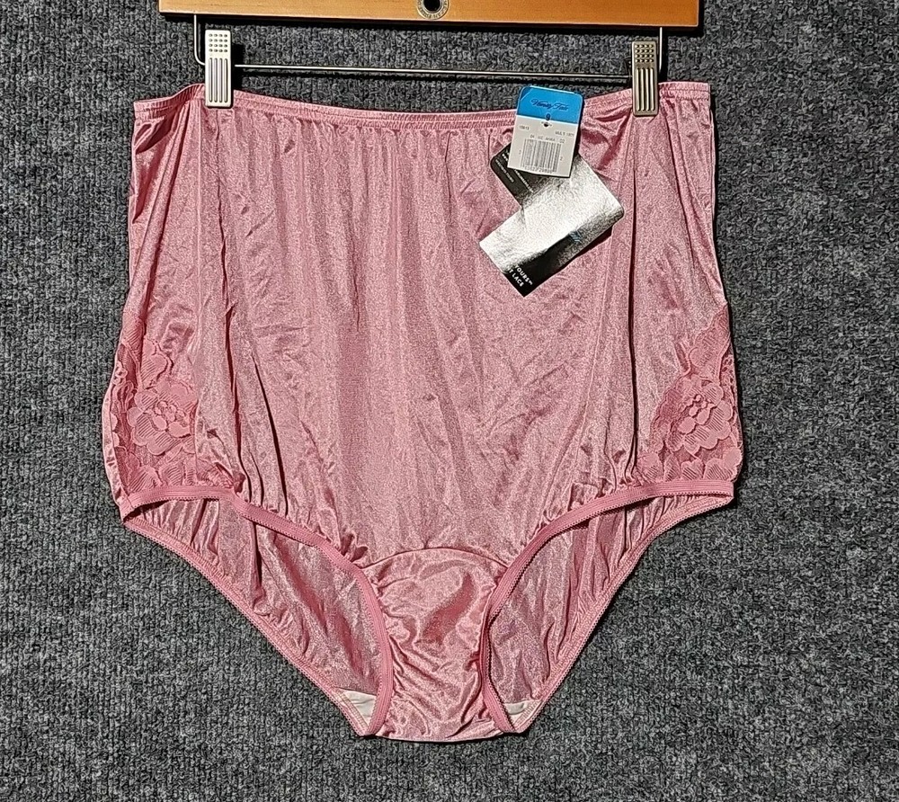 Vanity Fair Sissy Panty LACE Nouveau Slippery Nylon 9/2XL Pretty PINK NWT NOS
