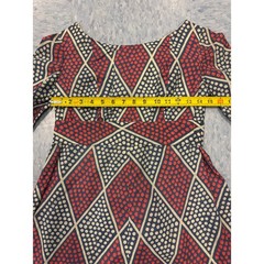 Vintage Geometric Diamond Polka Dot Empire Waist Dress Red Blue White 3/4 Sleeve