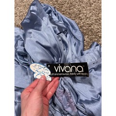 VTG Deadstock NWT Blue Satin Lace Trim Long Sleeve Nightgown Sleep Dress 38-40