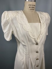 Vintage Dress SIZE 10 LARGE PETITE ivory white short CAROLINE WELLS 80s 90s