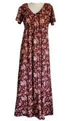 VTG 70s Nylon Jersey Maxi Dress w/ 1930s Inspired V-Neckline & Ruffle Collar L