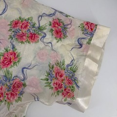 Vintage JO Intimates Floral Damask Pajama Top Medium Pink Rose Blue Ribbon Cream