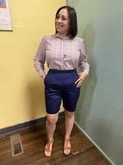 Vintage 70s Jantzen Navy Polished Cotton High Waist Size Metal Zip Shorts Size M