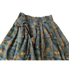 Vintage 70s Handmade Art Deco Geometric Midi Skirt Blue Green Bronze Size S