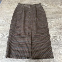 JH Collectibles Vintage 100% Wool Plaid Button Front Midi Skirt Brown Size 8