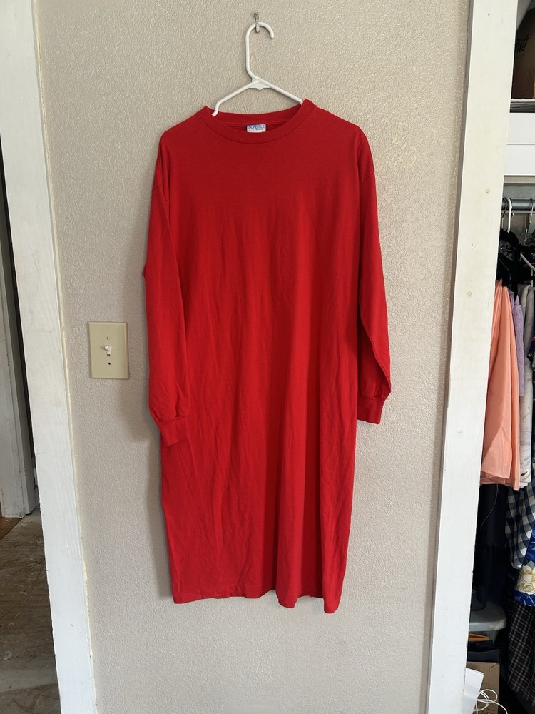 Vintage 1990s 2000s Red T-shirt Dress Large Medium 100% Cotton Made In The USA