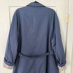 VTG Laura Ashley BLu Cotton Trench Coat Belted Made in Great Britain Floral M/L