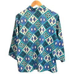 Vintage Blue Green Geometric Blouse Mod Retro Coastal Memphis Summer Resortcore
