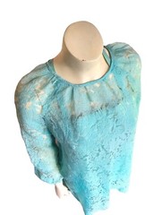 vintage light aqua blue see-through sheer dress satin under 60s 70s S/M headband