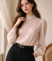 Vintage 90s Victorian Revival Lace Pleated Back Button Blouse Pink M 12 Coquette