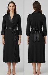 GEORGE Stretch Black Wrap Robe / Loungewear Dress S (4/6) Knit Satin Trim