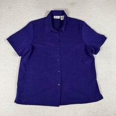 Vintage Units Top Women Size XL Purple Collared Short Sleeve Poly Made in USA