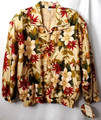 Vintage SILK Bomber Jacket L Coat Floral Red Ivory POCKETS Coastal Grandma 90s