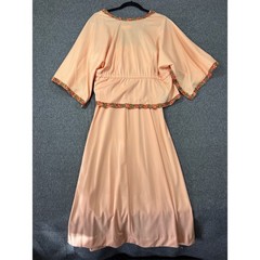 Vintage 70s Peach Capelet Maxi Dress Flutter Sleeve Floral Embroidery Boho Peach