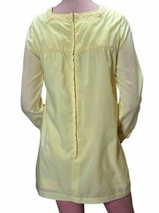 Sz S~Sm M Vtg 60s MOD Mini Dress Lined Yellow Crepe Crochet Lace TrimYoke AnR Jr