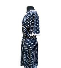 Vintage MW 60s Women’s Sz16 Navy Blue Polkadot Midi Dress PinUp/Rockabilly Retro