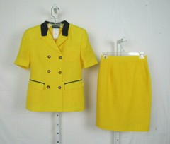 VTG 1980s HARVE BERNARD YELLOW SIZE 4 SKIRT & JACKET SUIT LINEN RAYON BLEND
