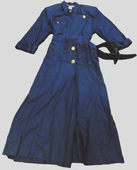 MICHELLE STUART PETITE Vtg 3/4 Sleeve Navy Belted Military style Retro Dress 8