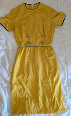 1950s 1960s Vintage yellow dress mid century ILGWU Nautical Buttons knee length