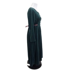 Vintage Helene Blake Green Velour Cord Midi Dress Tie Waist Cottagecore Womens L