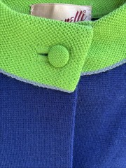 VTG Dimonelli Blue Wool L/S Duster Coat Green Accents Retro Mod 1960s Size 10