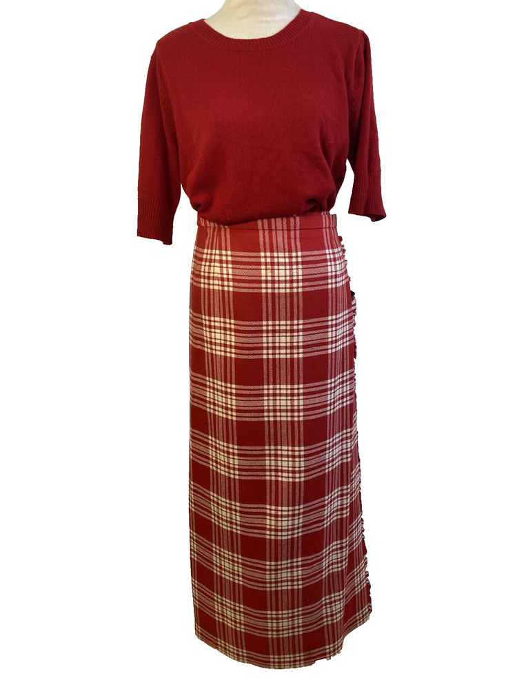 Vintage 60s/70s James Pringle Red & White Wool Maxi Skirt Kilt 30-32″ Waist RARE