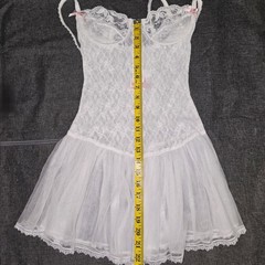 E. Bole White Lace Teddy Dress Angelcore Coquette Romantic Bridal M Vintage New
