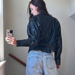 Vintage 80s Leather Jacket Black Avant Garde Cropped Biker Goth Embossed Large