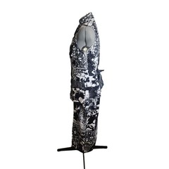 Faith Vintage Black White Abstract Beaded Peplum Maxi Dress Shawl Collar M