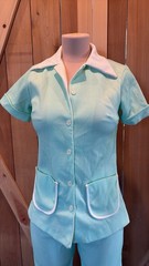 Light aqua green and White Women’s Vintage Top & Pants Set Short Sleeve