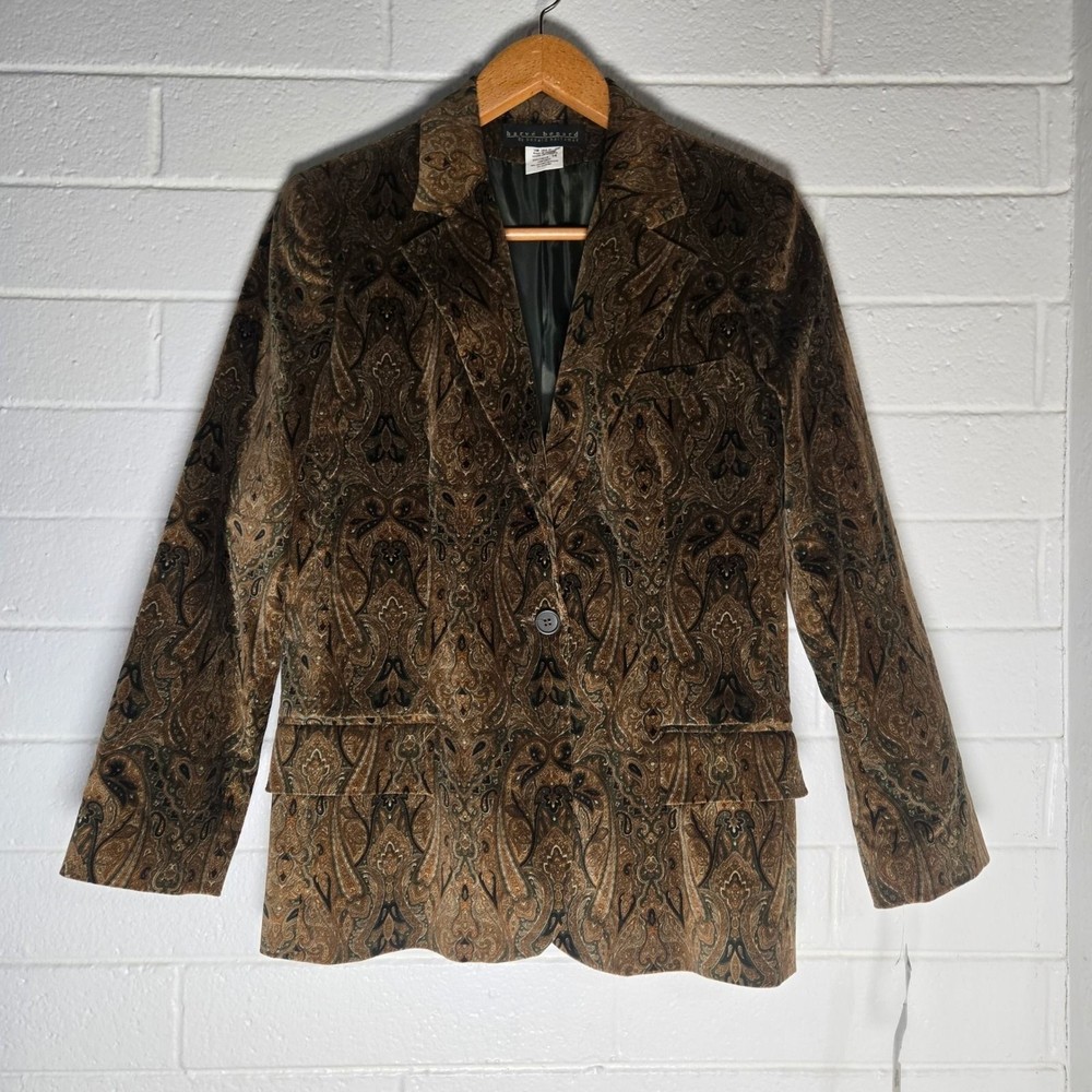 Vtg NWT Deadstock Harve Benard Paisley Velvet Blazer 14 Brown Dark Academia