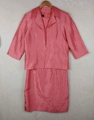 VTG 90s Leslie Fay 2PC Dress Suit Womens 14 Peach Shimmer Eleagant Career Chruch