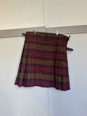 Vintage Tartan Plaid Kilt Skirt Red Green Pleated Buckle Scottish Size L XL 36
