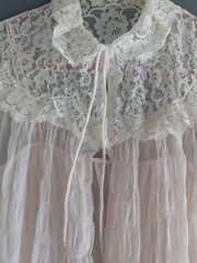 1930s Floor Length Nightgown Sheer Lingerie 2-Piece Pale Peach Size Small