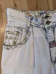 Vtg GET USED by ELIE High Waist Floral Patches Acid Wash Mom Jeans Streetwear 90