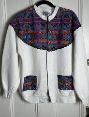 Vintage 90s Womens Large Lee Southwestern Aztec Cardigan Sweatshirt Jacket White