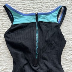 90’s Vintage Speedo Front Zip One Piece Swimsuit Size 10 Black Blue Colorblock
