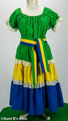 Peasant Dress Vintage 60’s 2Pc Green/ Yellow/ Blue Ethnic Style Dress Size Med