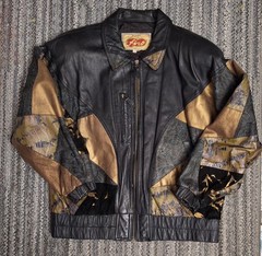 Vintage 80s Avanti Firo Leather Patchwork Geometric Bomber Jacket Womens Large
