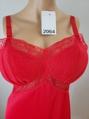 Vintage Charmode All Nylon Red Full Slip Pleated/Lace Detail Size 36 Tall